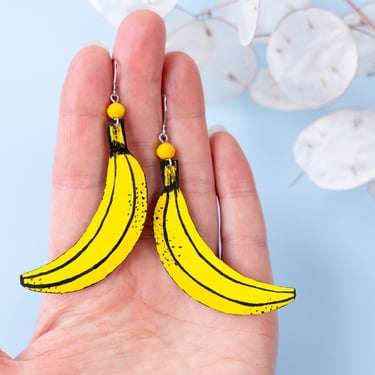 Big Banana Earrings - Hand Painted on Reclaimed Leather 