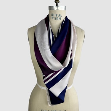 YVES SAINT LAURENT Deadstock Silk Scarf | 1970's Purple Head Scarf Kerchief | 70's Designer Icons, Purple and Navy Stripes 