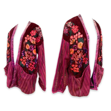 Vtg Vintage 1990s 90s Floral Embroidered Purple OOAK Guatemalan Oversized Jacket 