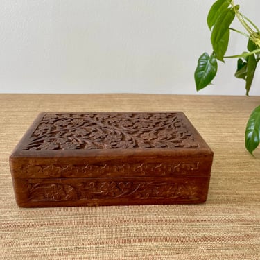 Vintage Hand Carved Wood Box - Trinket Box 