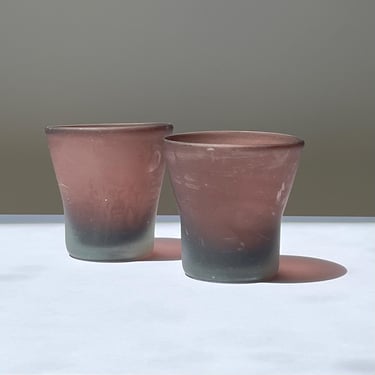 Pair of handblown candleholders in frosted submerged glass 