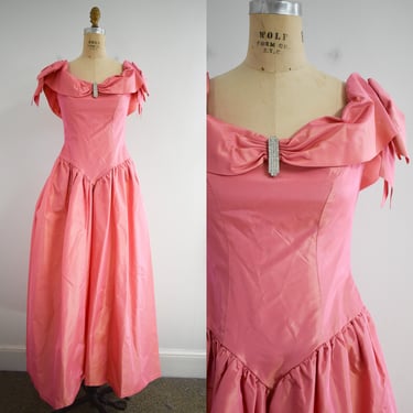 1980s Pink Iridescent Taffeta Formal Dress 