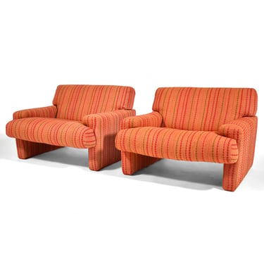 Pair of Orange Upholstered Lounge Chairs