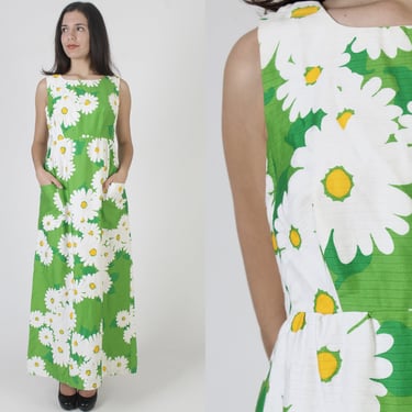 Authentic Vintage Malia Maxi Dress / Summer Sun Resort Wear / Long Hawaiian Tiki Party Outfit / Vintage 70s Designer Cotton Long Frock 