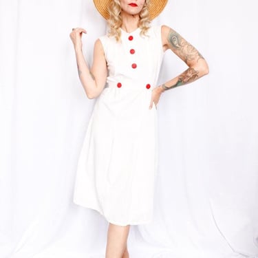 1930s White Deco Beach Dress - Small 