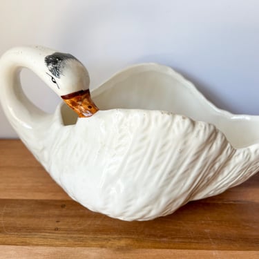 Mid Century Italian Swan Planter. White Ceramic Vintage Swan Bowl. Vintage Table Centerpiece. 