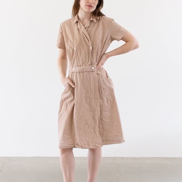 Vintage Light Pink Short Sleeve Wrap Dress Smock | Overdye Cotton Poly Crossover 60s Smock | XS S M | 