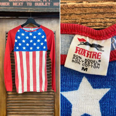 Vintage 1960’s Stars x Stripes Flag Glam Hippie Long Sleeve 2-Sided T-Shirt, 60’s Americana, 60’s Rocker, Vintage Clothing 