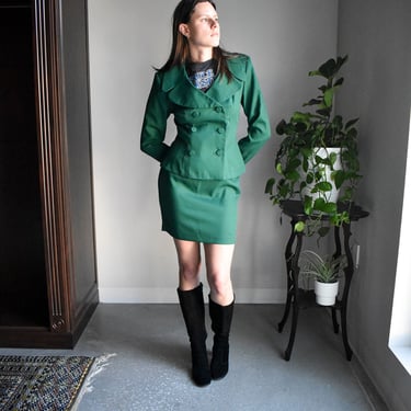 1970s Green Polyester Skirt Suit 