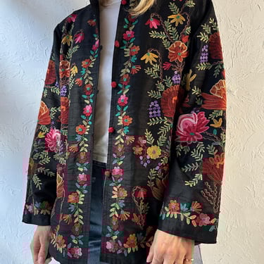 90s ‘Coldwater Creek’ Silk Floral Embroidered Jacket / Small 