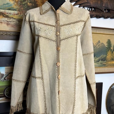 Vintage Y2k does 70s Soft Lightweight Suede Jacket Patchwork Design with Fringe 