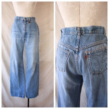 70s Levis Orange Tab Bell Bottom Jeans Medium Wash 29 Waist 