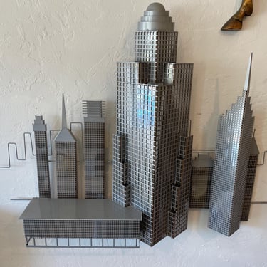 Vintage Curtis Jere New York Cityscape Wall Sculpture – Metal Art 