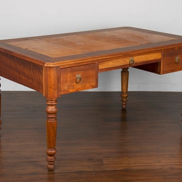 19th Century Country French Louis Philippe Provincial Walnut Writing Desk W/ Leather Top 