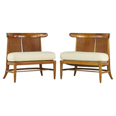 John Lubberts and Lambert Mulder for Tomlinson Mid Century Cane and Walnut Slipper Chairs - Pair - mcm 