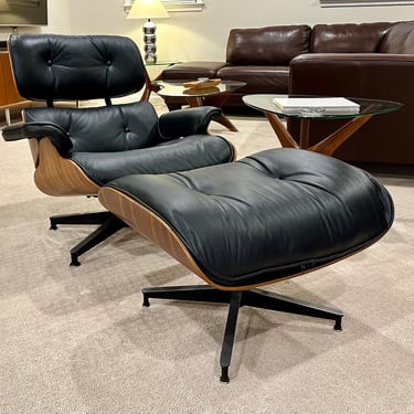 Vintage Herman Miller Eames Lounge Chair and Ottoman Brazilian Rosewood Black Leather 