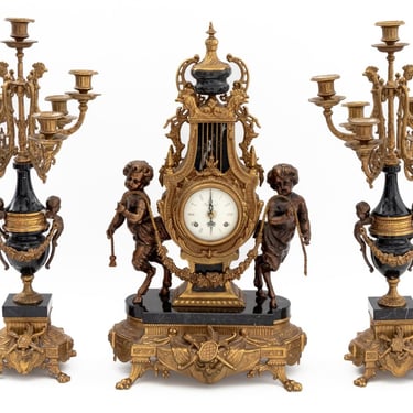 Louis XV Style Gilt Bronze &amp; Marble Garniture
