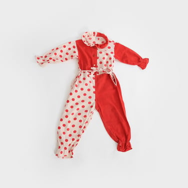 40s kids Clown costume | Vintage 1940s red + white polka dot cotton fleece toddler clown Costume 