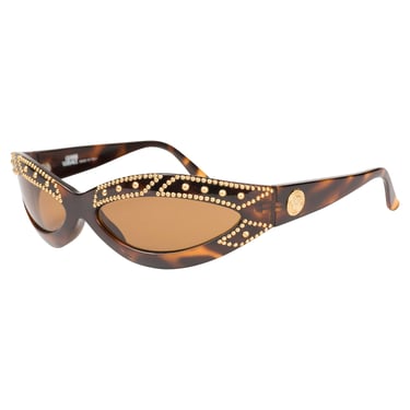 Gianni Versace 1990s Vintage Mod. 440/L Gold Studded Tortoiseshell Sunglasses 