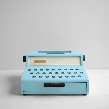 Vintage Typewriter Music Box Jewelry Box in Turquoise Blue 