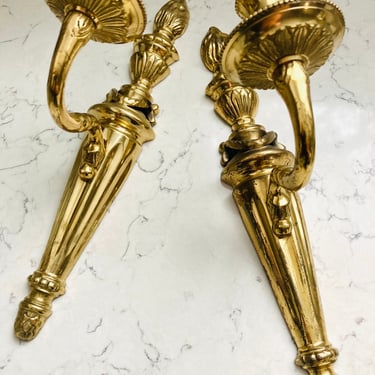 One Pair of Vintage Wall Golden Brass Scone Candleholder by LeChalet