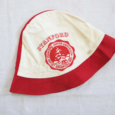 Vintage 1960s Stanford University Bucket Hat - 60s Red White Collegiate Cotton Hat - Alumni Display Ephemera 