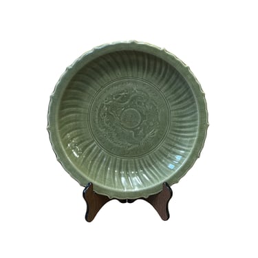 Chinese Celadon Green Phoenix Dragon Ceramic Display Charger Plate ws2614E 