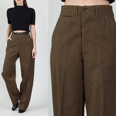 Vintage Olive Wool Unisex Army Trousers - 29" Waist | Military Issue High Waist Field Pants 