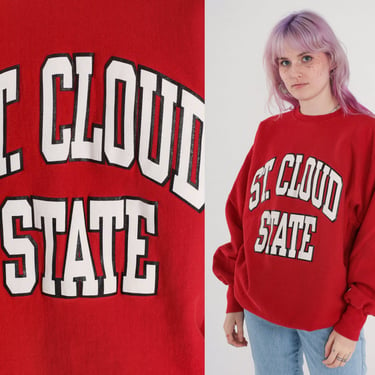 St. Cloud State Sweatshirt Minnesota University Sweatshirt Y2K Red Champion Football Graphic College Sweater Crewneck 00s Vintage XXXL 3xl 
