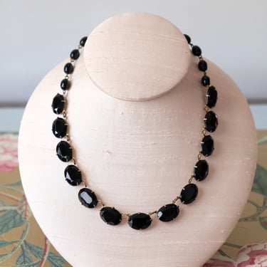 Antique 1930's Black Glass Stone Choker Necklace