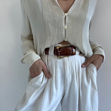 Vintage Ivory Silk Ribbed Chest Blouse