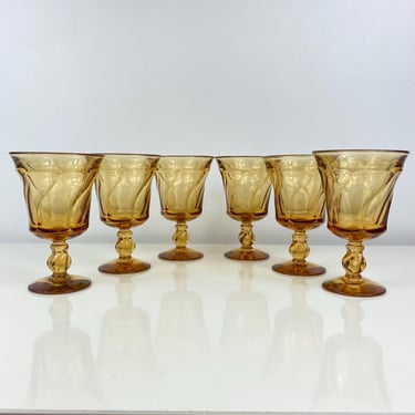 VTG Fostoria Jamestown 6 Amber Footed Goblets 8 Oz Juice Water Wine 6