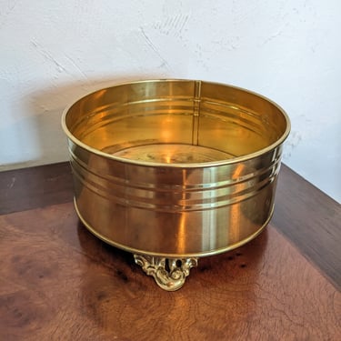 Vintage Round Brass Footed Planter Bowl 