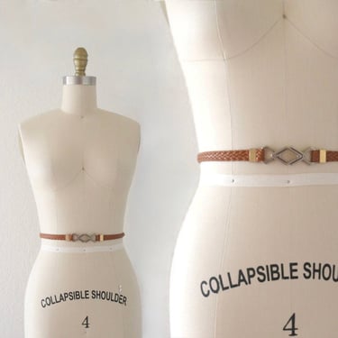 braided vegan skinny belt - 30 - vintage 80s 90s womens tan brown beige womens size medium belt 