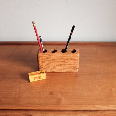 Oak desk organizer or candle holder 