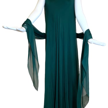 Stavropoulos '70s Emerald Green Silk Chiffon Gown &amp; Scarf