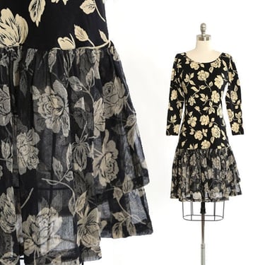 Vintage 90s black floral Adrienne Vittadini dress 