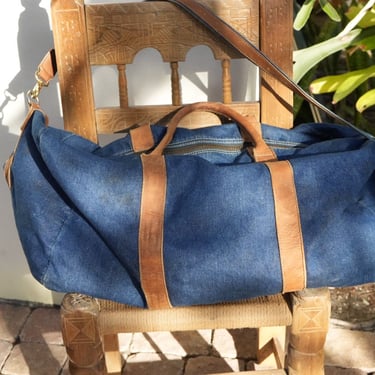 Vintage 90's Weekender Bag / Giorgio Armani Denim and Leather Weekender Bag / Vacation Luggage 