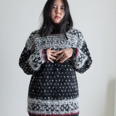 Vintage black, ivory and red mohair and wool blend fairisle sweater // M (2091) 