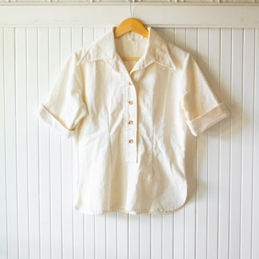 Vintage Cream Cotton Weave Collared Shirt S