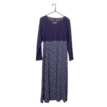 Vintage 90s Pudding Shop Lace Floral Mixed Materials Babydoll Grunge Dress Sz 1 