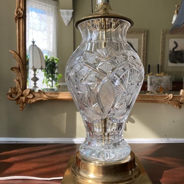 Cut Crystal Lamp Chinoiserie Brass Base 