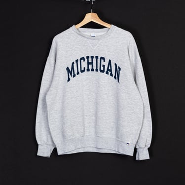 90s University Of Michigan V Stitch Sweatshirt - Men's XL | Vintage Unisex Russell Athletic Heather Grey Collegiate Pullover 