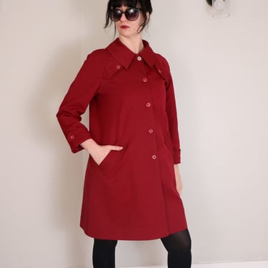 1960's Red Swing Coat/ Vintage Trench Coat/ Mod Swing Coat/ Forecaster of Boston/ Mad Men/ Marvelous Ms. Maisel/ Jackie O/ Woven Polyester 