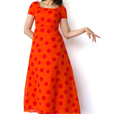 1960s Orange & Pink Polka Dot Dress, sz. XS