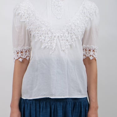 1980s Does Victorian White Lace Blouse