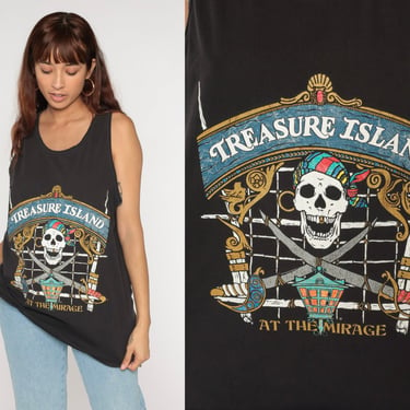 Las Vegas Shirt Treasure Island At The Mirage Tank Top Tee 90s Pirate Retro Shirt Nevada Sleeveless Top Vintage Graphic Black Large xl 