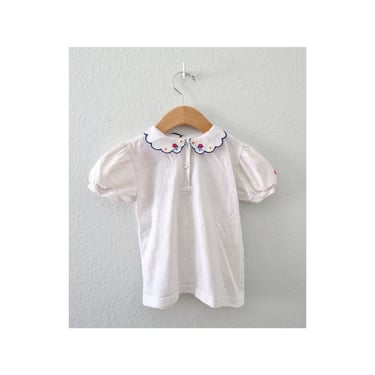 Vintage Oshkosh T-shirt - Toddler Girls White Floral Top - Cotton Short Sleeve Blouse - Size 4T 