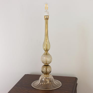 Big Murano glass amber, gold and fumè table lamp with artistic decorations, height 65 cm handmade Made in Italy 