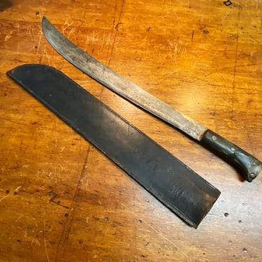 WW2 Era Forest Service Machete with Leather Sheath - Rare Collins Legitimus No 23 - Stamped USFS Machetes - Bone Handle  - Forestry Antique 